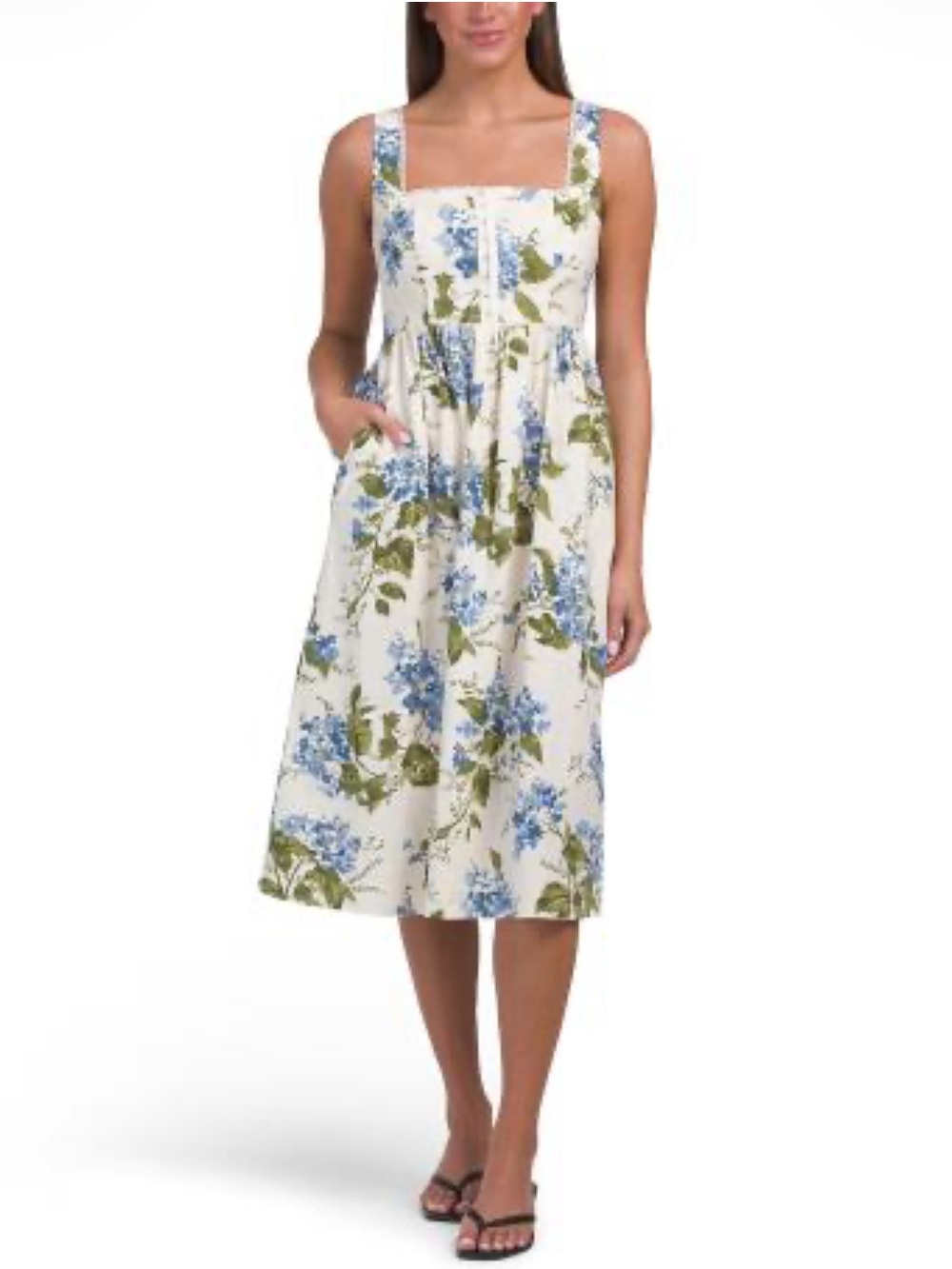 Hydrangea Print Smocked Corset Style Midi Dress